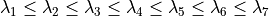 \lambda_1 \le
\lambda_2 \le
\lambda_3 \le
\lambda_4 \le
\lambda_5 \le
\lambda_6 \le
\lambda_7