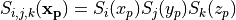 S_{i,j,k}({\bf x_p}) = S_i(x_p)S_j(y_p)S_k(z_p)