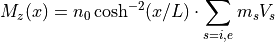 M_z(x) = n_0 \cosh^{-2}(x/L) \cdot \sum_{s=i,e} m_s V_s