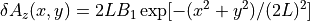 \delta A_z(x,y) = 2L B_1 \exp[-(x^2+y^2)/(2L)^2]