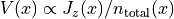 V(x) \propto J_z(x) / n_{\rm total}(x)