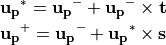 {\bf u_p}^{*} = {\bf u_p}^{-}+{\bf u_p}^{-} \times {\bf t} \\
{\bf u_p}^{+} = {\bf u_p}^{-}+{\bf u_p}^{*} \times {\bf s}